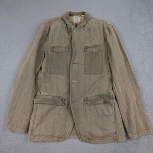 Triple Five Soul Field Jacket Mens 2XL Green Herringbone Cotton Lined Military